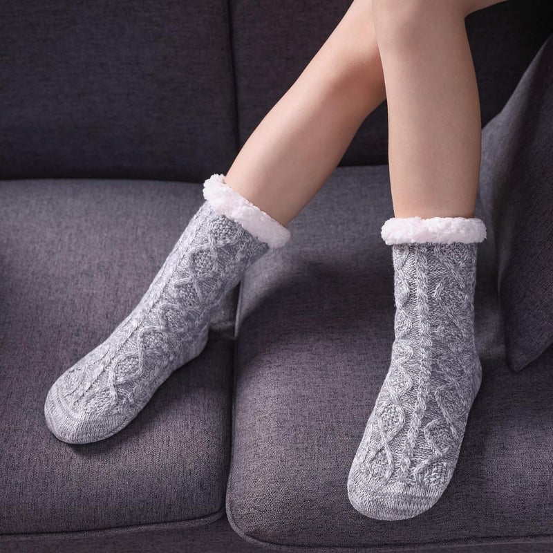 LINEMIN Womens Slipper Socks Winter Warm Fleece Lined Socks Cozy Soft Thick Fuzzy Non Slip Indoor Christmas Socks - Image 5